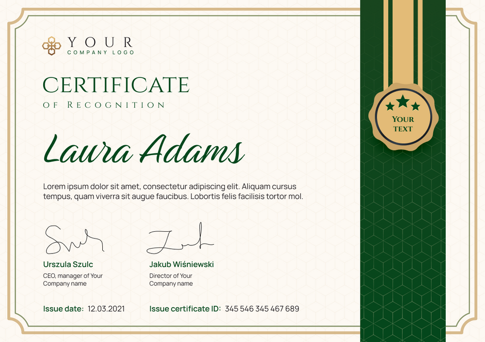 green professional certificate of recognition landscape 12380
