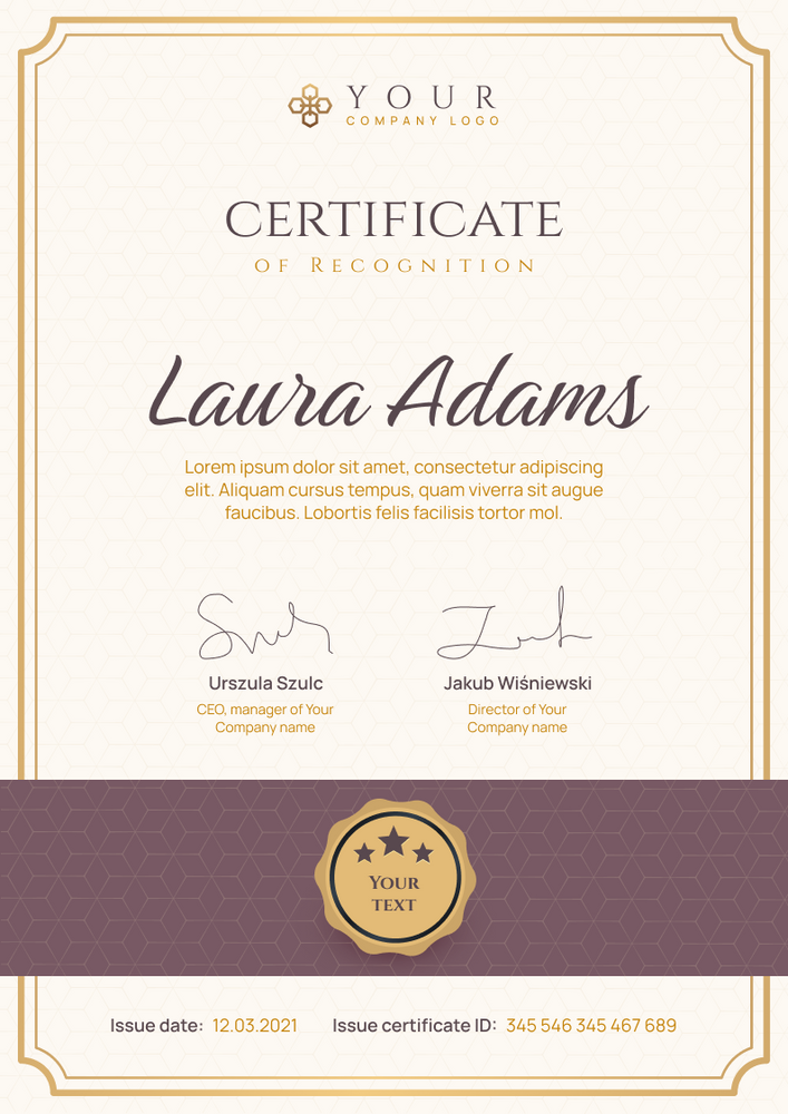brown professional certificate of recognition portrait 12375