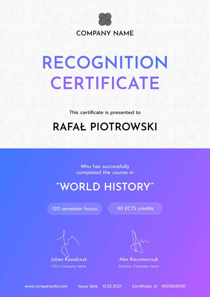 purple modern certificate of recognition portrait 12328