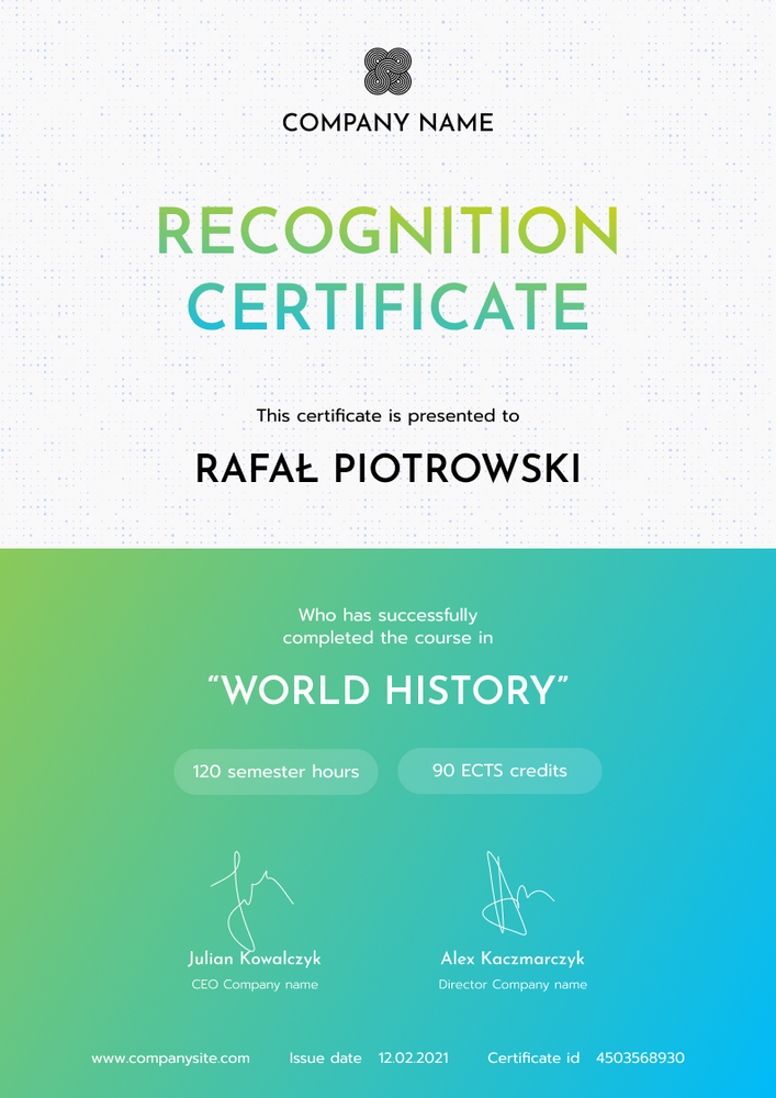 green modern certificate of recognition portrait 12384
