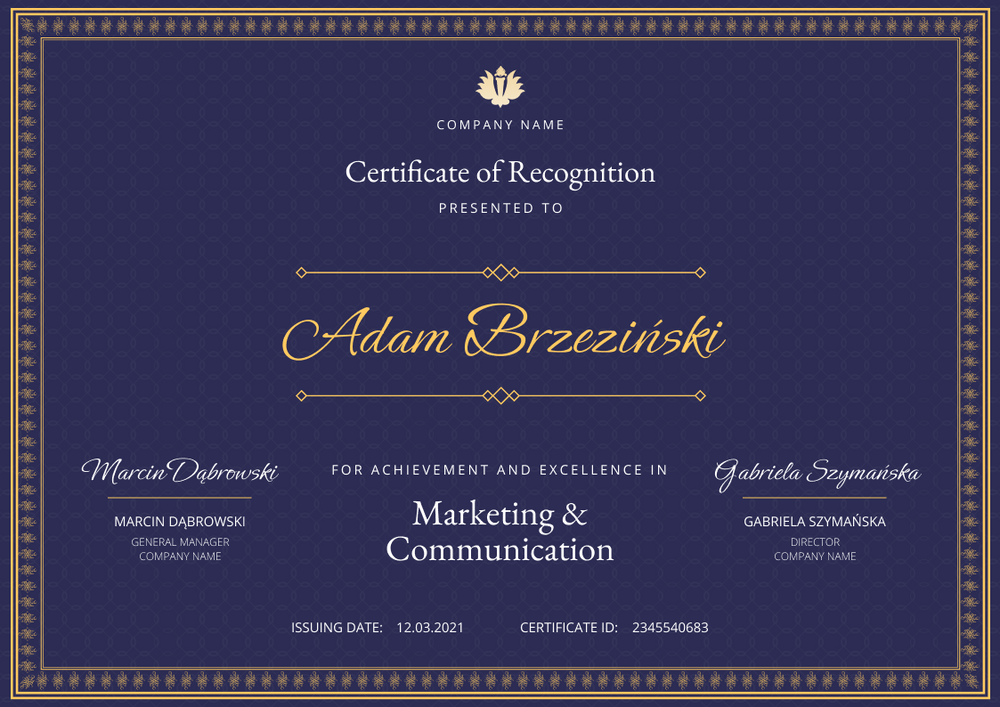 purple formal certificate of recognition landscape 12368