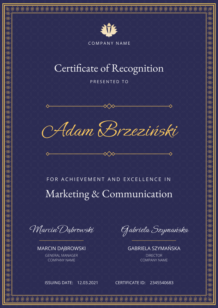 purple formal certificate of recognition portrait 12393