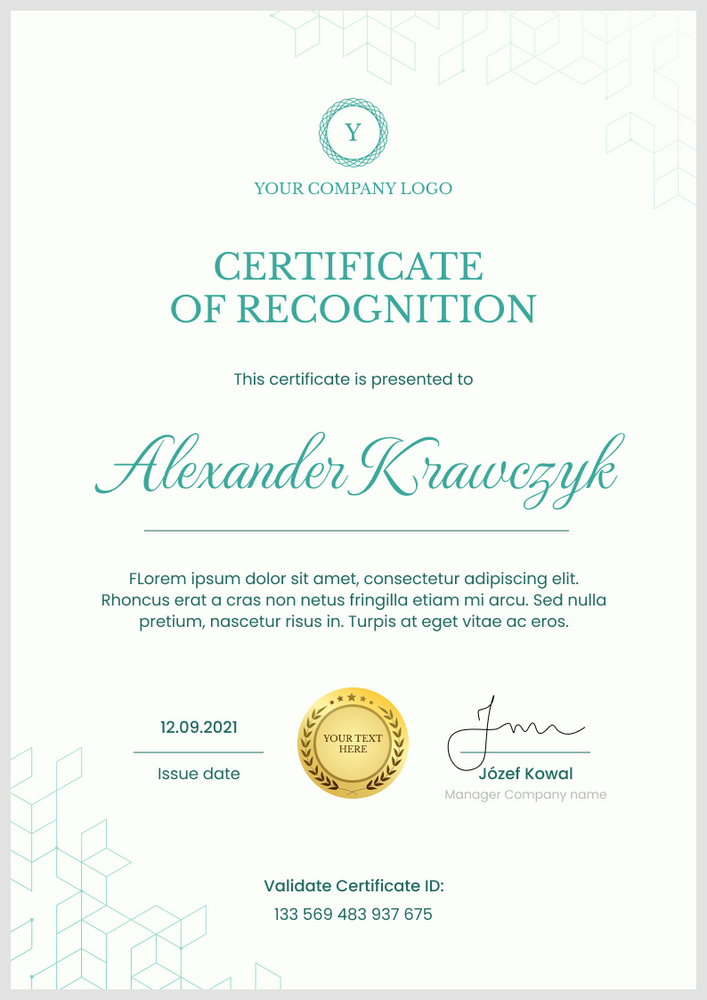 green simple certificate of recognition portrait 12371