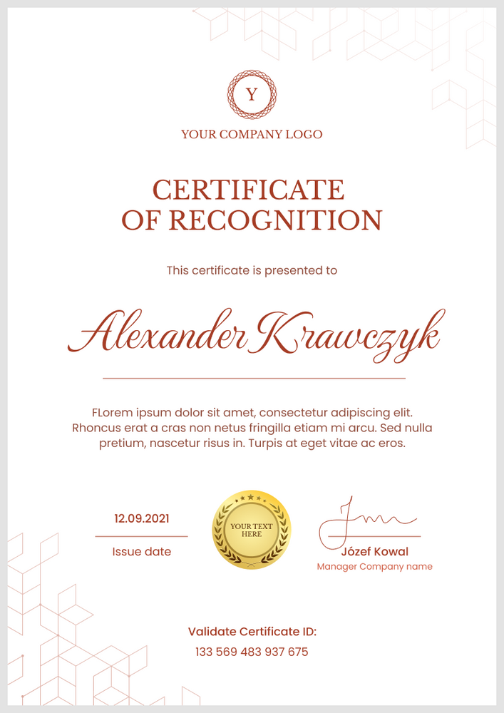 red simple certificate of recognition portrait 12370