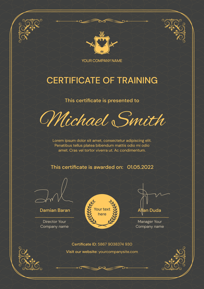 onyx formal certificate of training portrait 12294