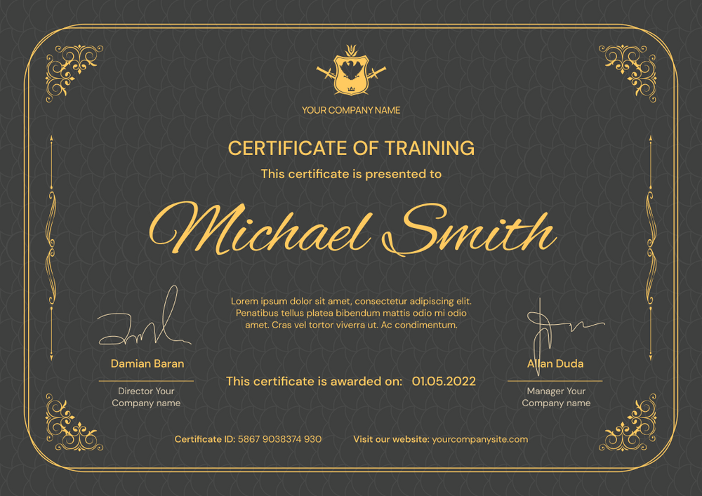 onyx formal certificate of training landscape 12277