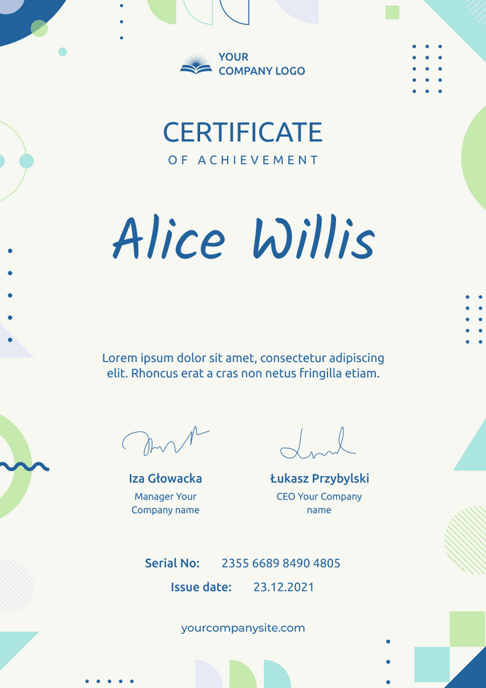 blue modern certificate of training portrait 12102