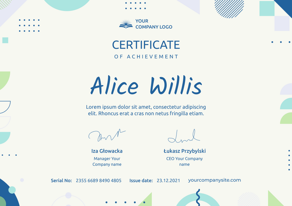 blue modern certificate of training landscape 12100