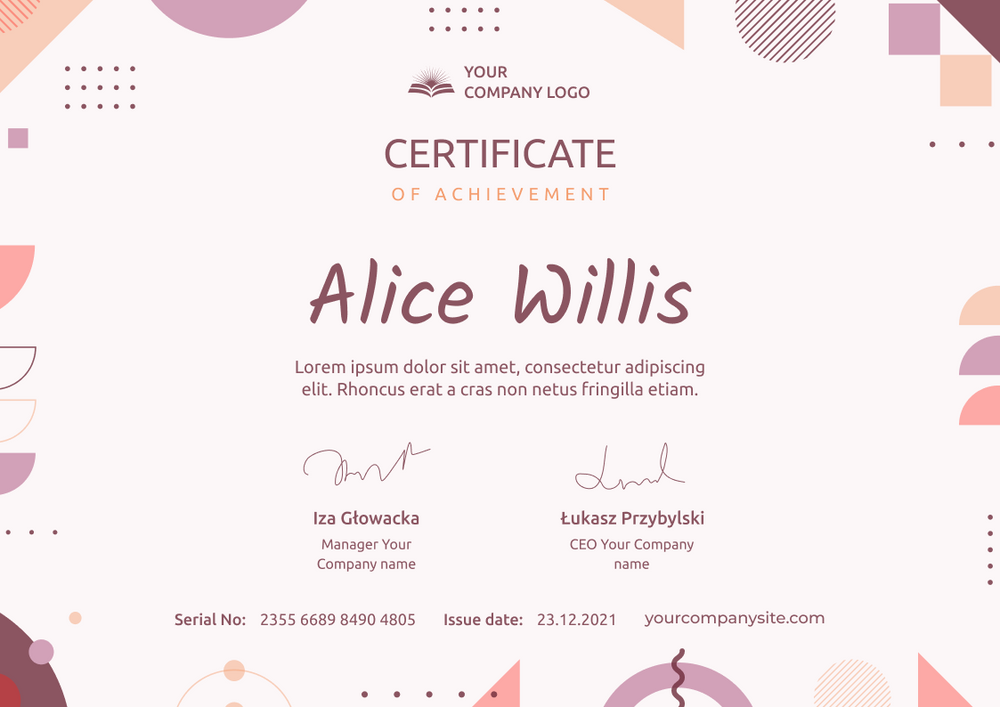 purple modern certificate of training landscape 12300