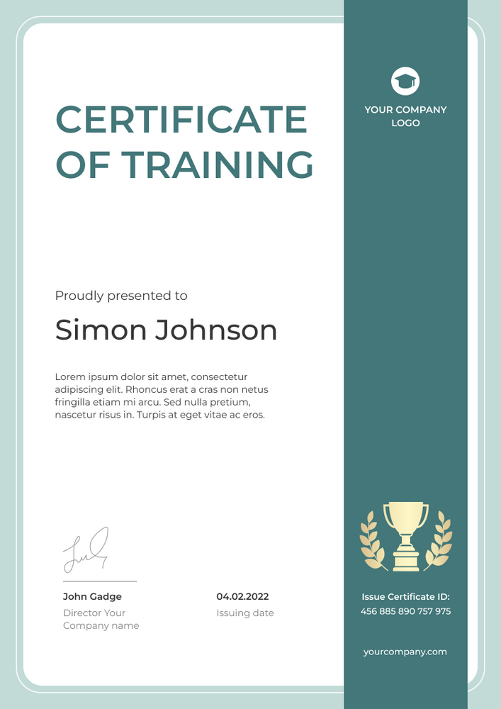 green simple certificate of training portrait 11726