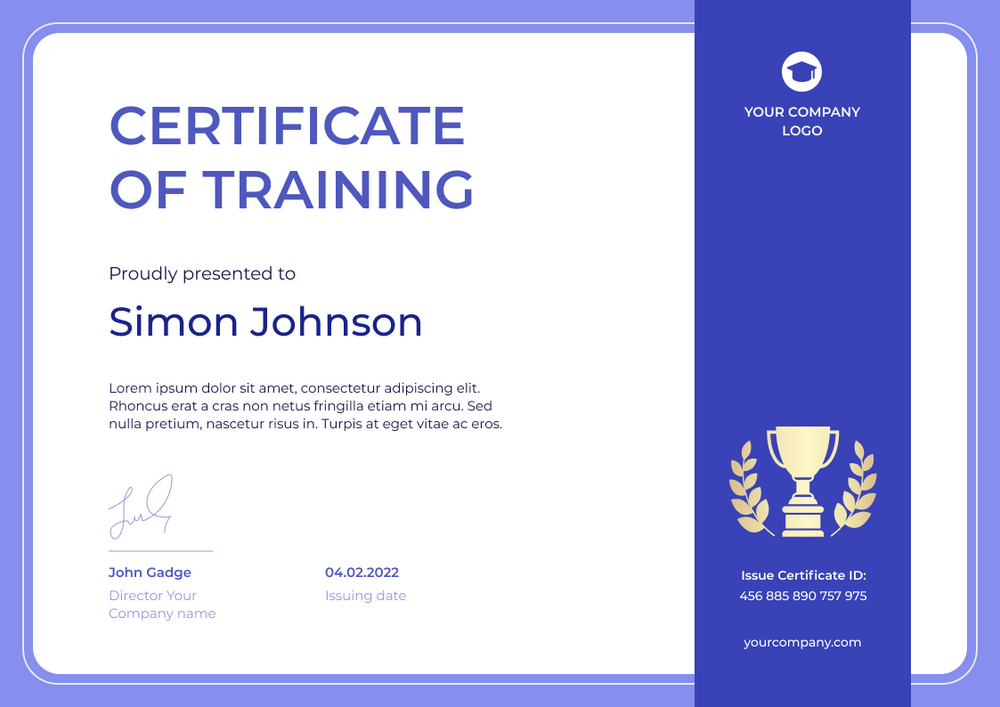 blue simple certificate of training landscape 12278