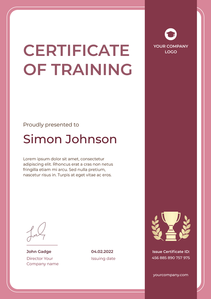 burgundy simple certificate of training portrait 12288