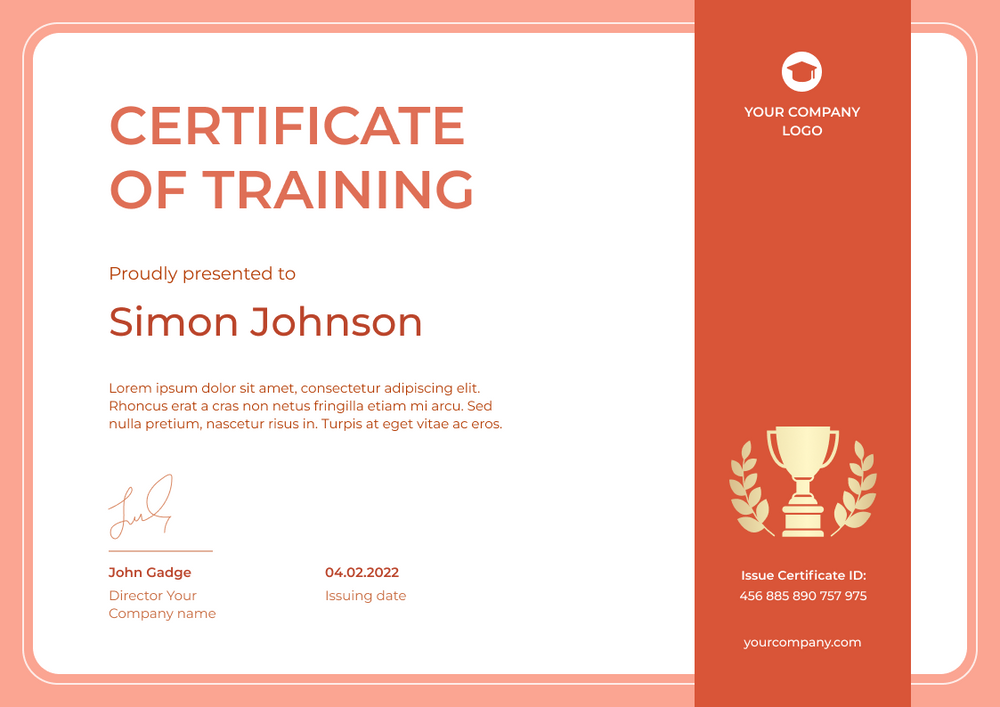 orange simple certificate of training landscape 12280