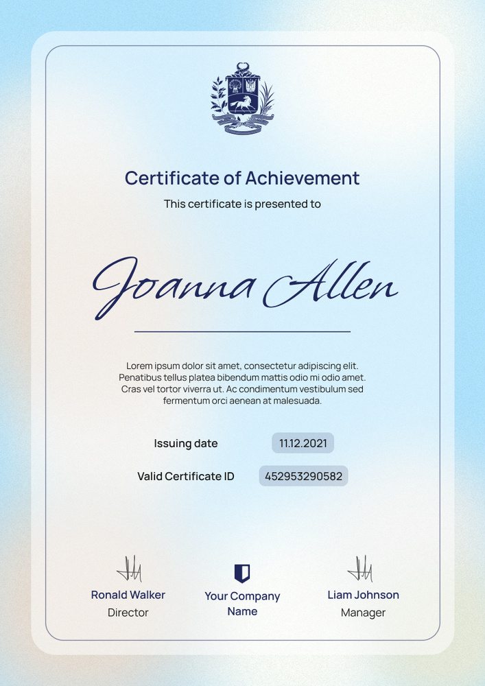 blue modern certificate of achievement portrait 12871