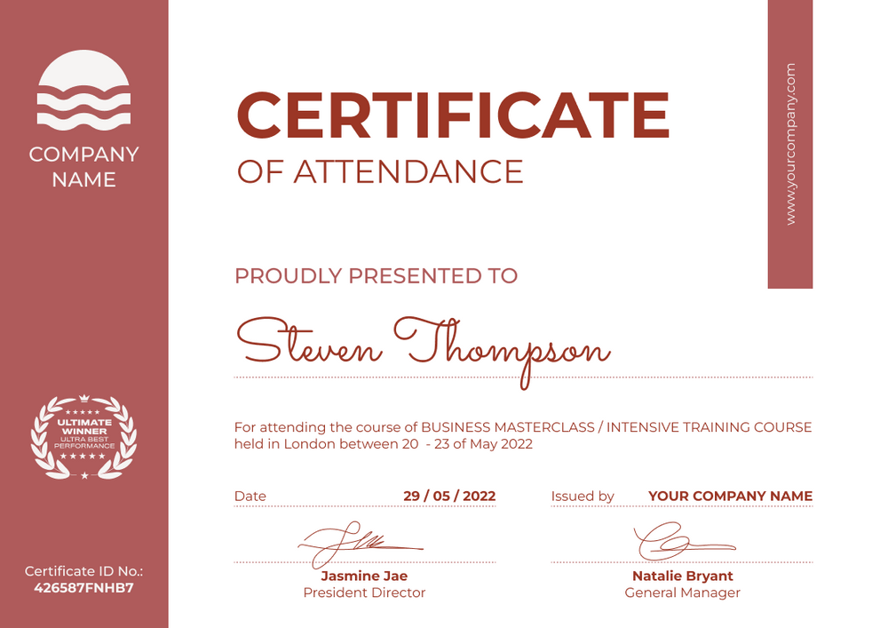 red simple certificate of course landscape 12634