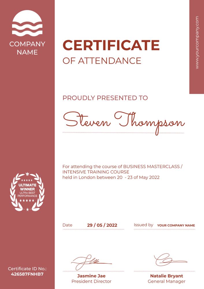 red simple certificate of course portrait 12635
