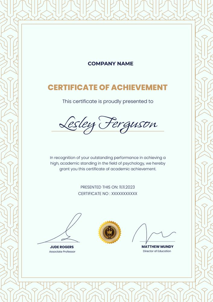blue formal certificate of achievement portrait 12720
