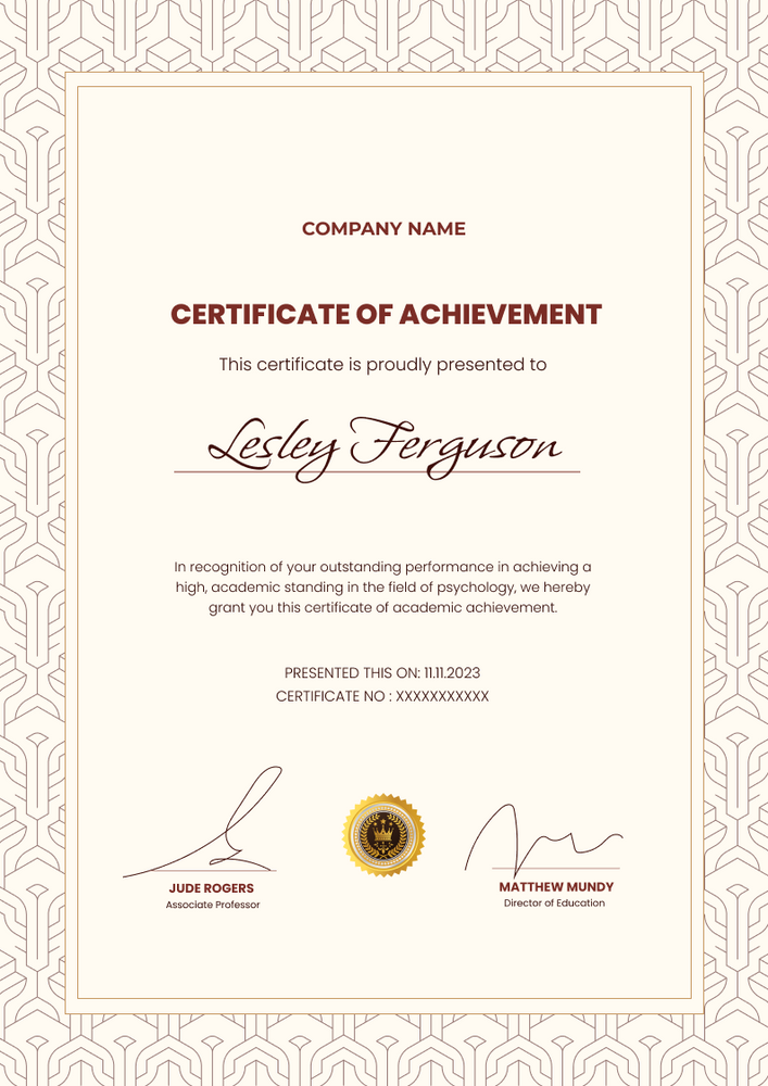 brown formal certificate of achievement portrait 12693