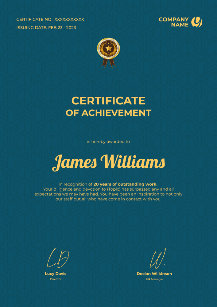 blue formal certificate of achievement portrait 12695