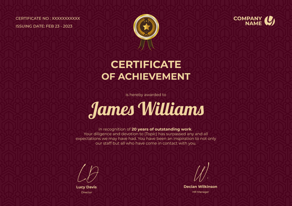burgundy formal certificate of achievement landscape 12724