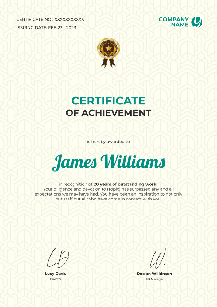 green formal certificate of achievement portrait 12730