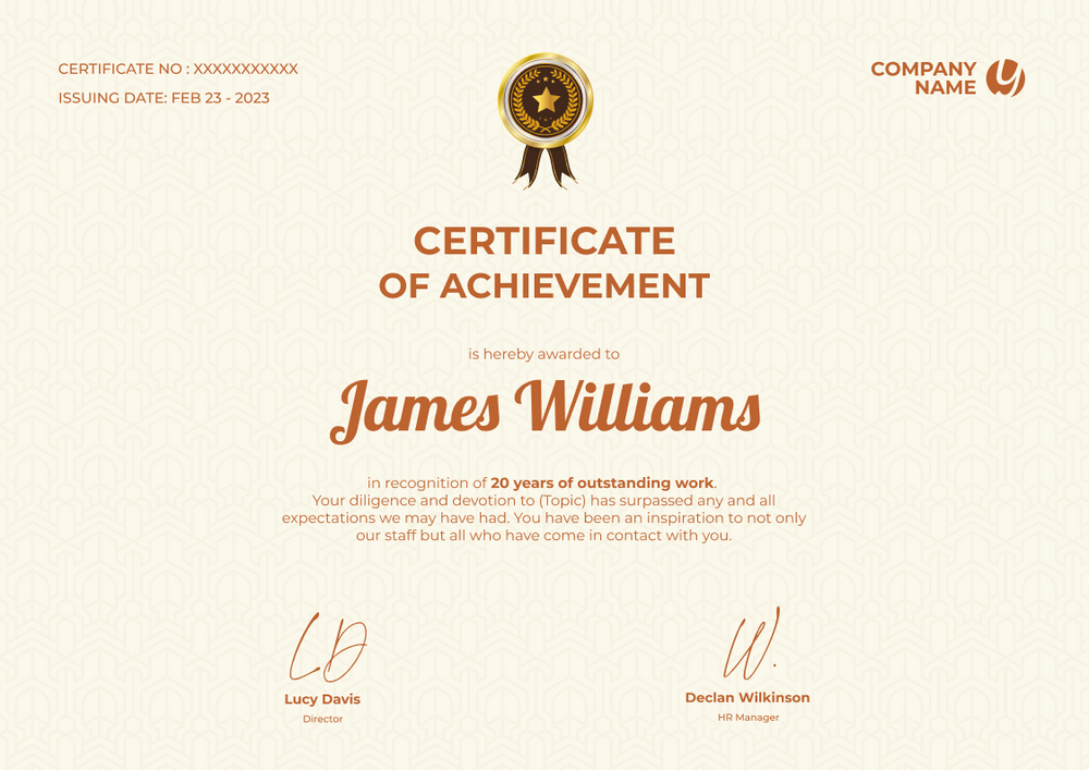 orange formal certificate of achievement landscape 12725
