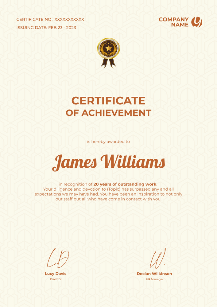 orange formal certificate of achievement portrait 12728