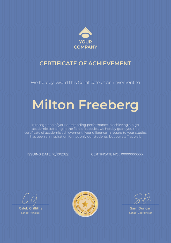 blue simple certificate of achievement portrait 12744