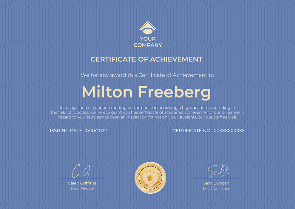 blue simple certificate of achievement landscape 12746