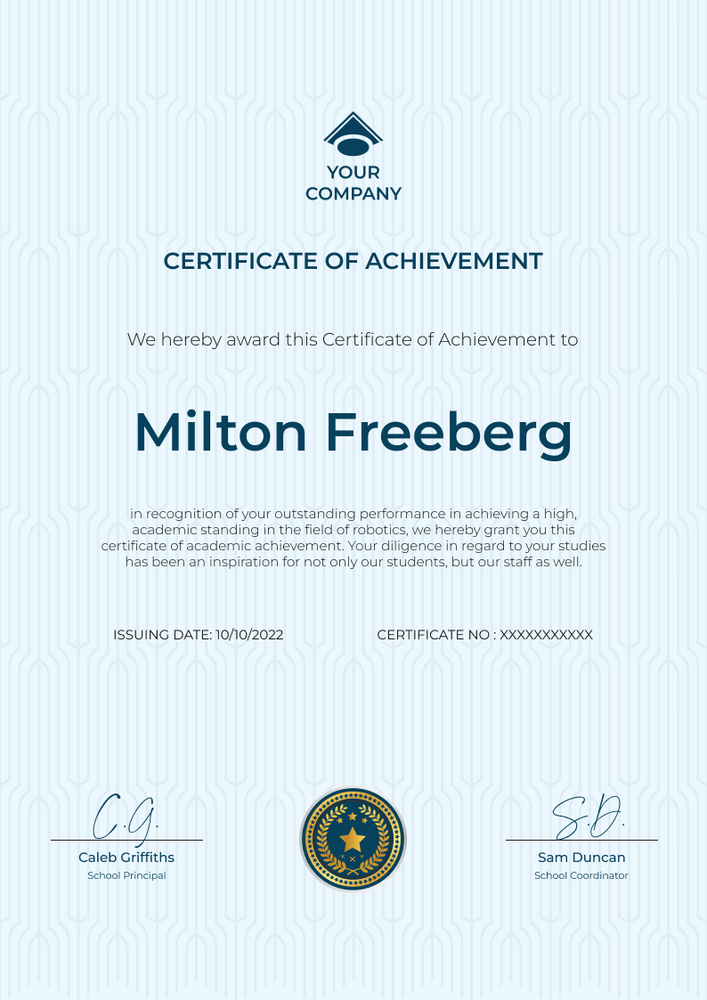 mint blue simple certificate of achievement portrait 12848