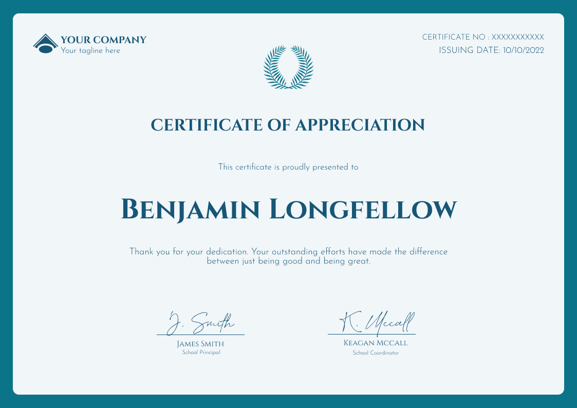 blue simple certificate of appreciation landscape 12543