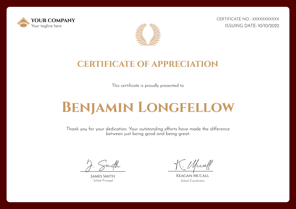 brown simple certificate of appreciation landscape 12570