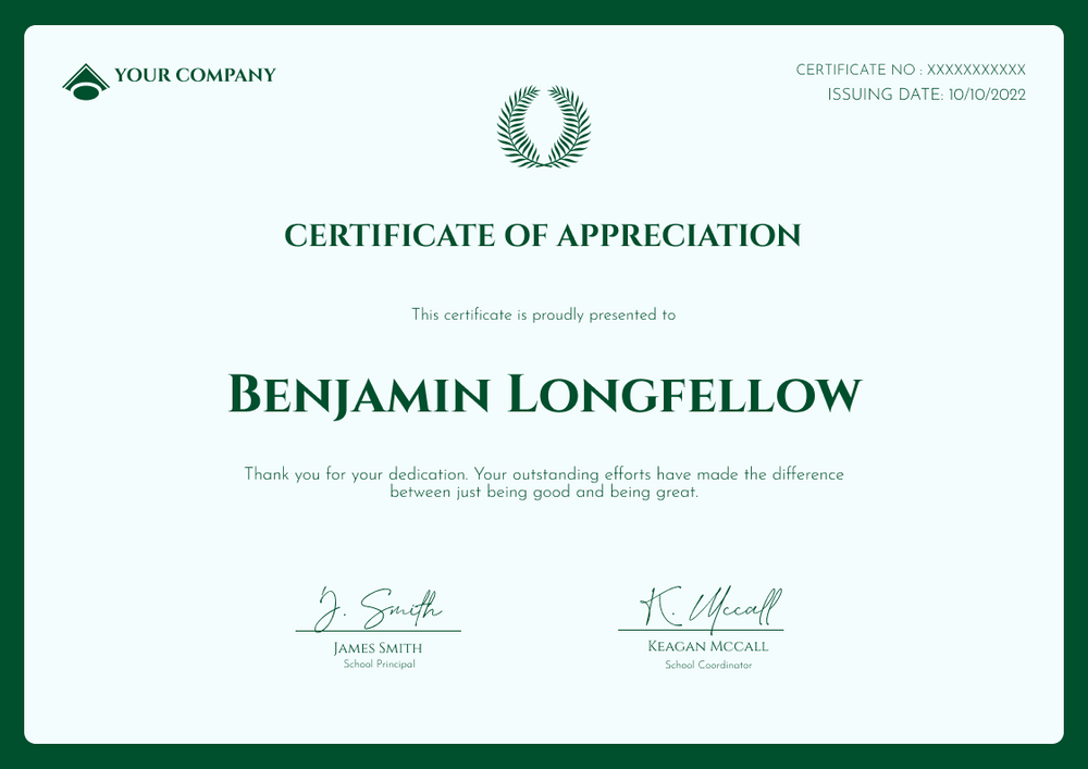 green simple certificate of appreciation landscape 12572