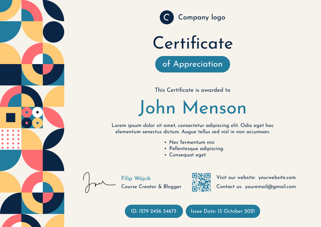 blue modern certificate of course landscape 12833