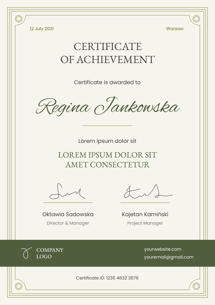 green professional certificate of course portrait 12843