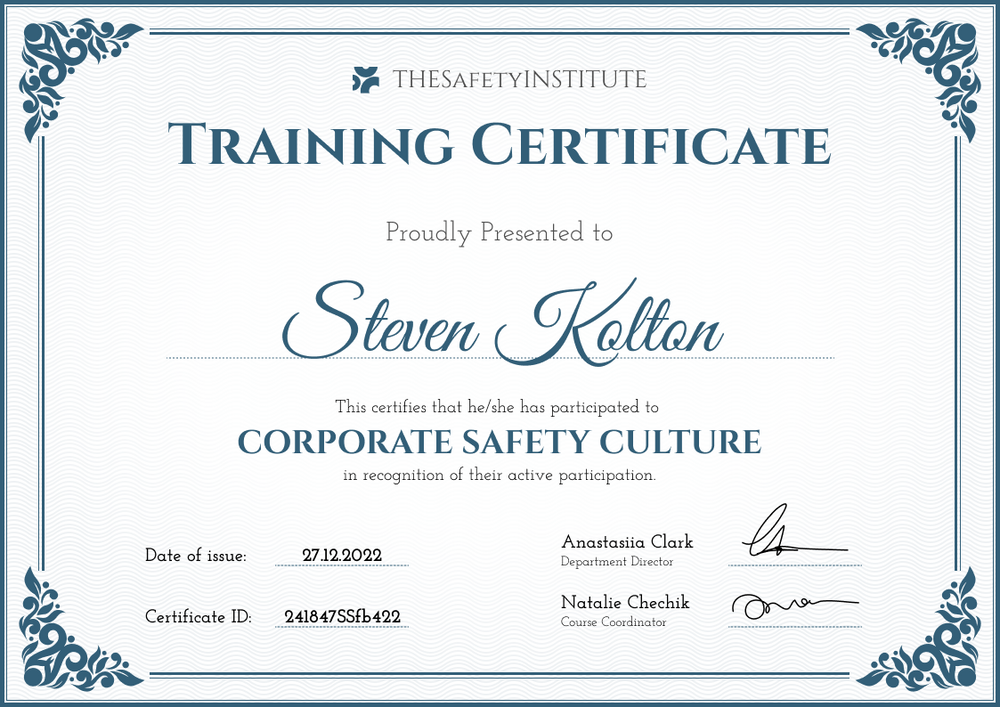 blue formal certificate of training landscape 12946