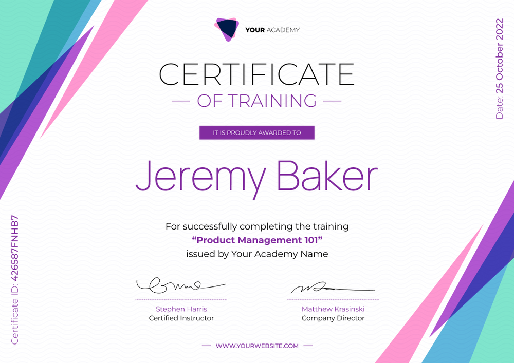 purple modern certificate of training landscape 12995
