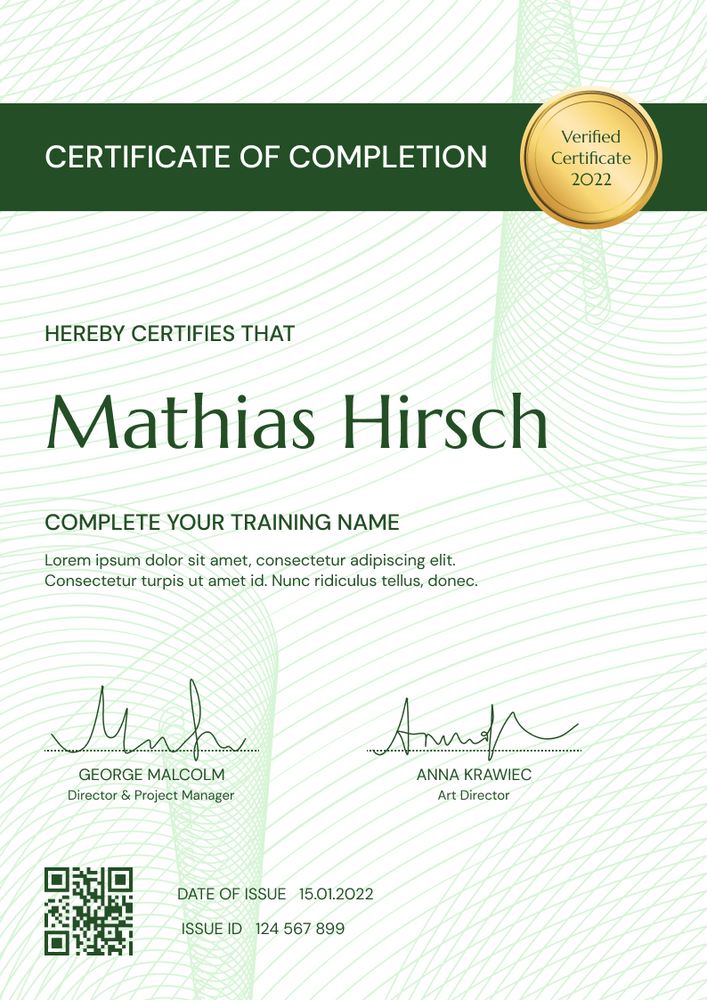 green formal certificate of webinar portrait 12933