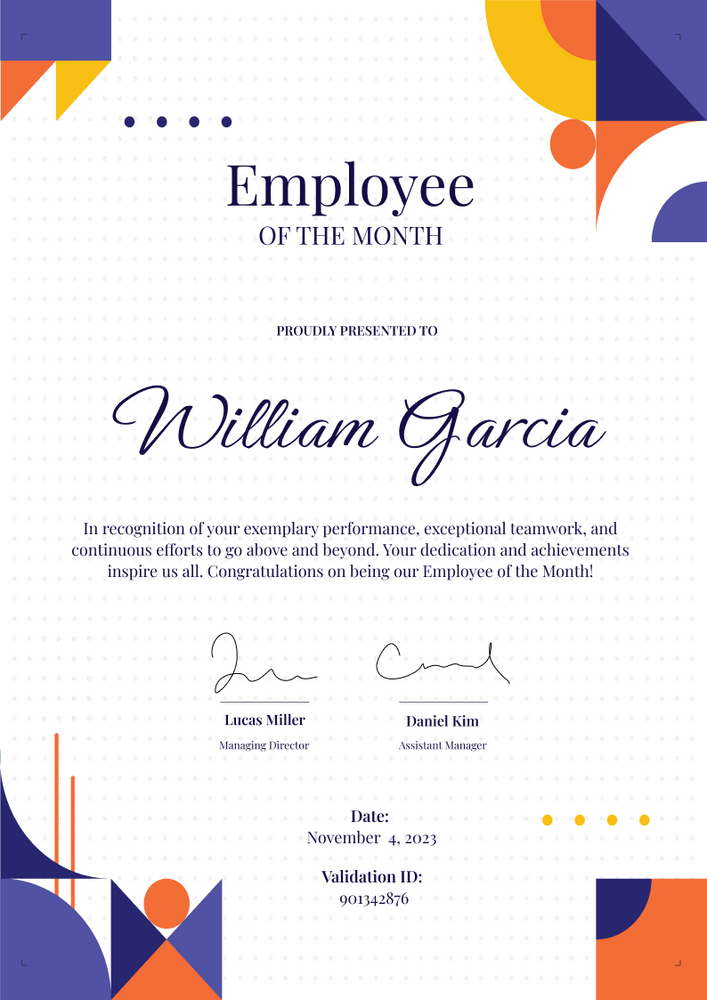 Fresh and dynamic employee of the month certificate template portrait