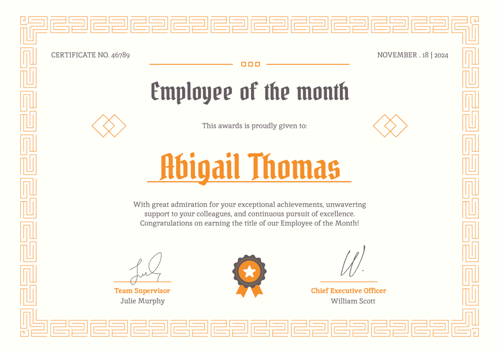 Formal and classy employee of the month certificate template landscape