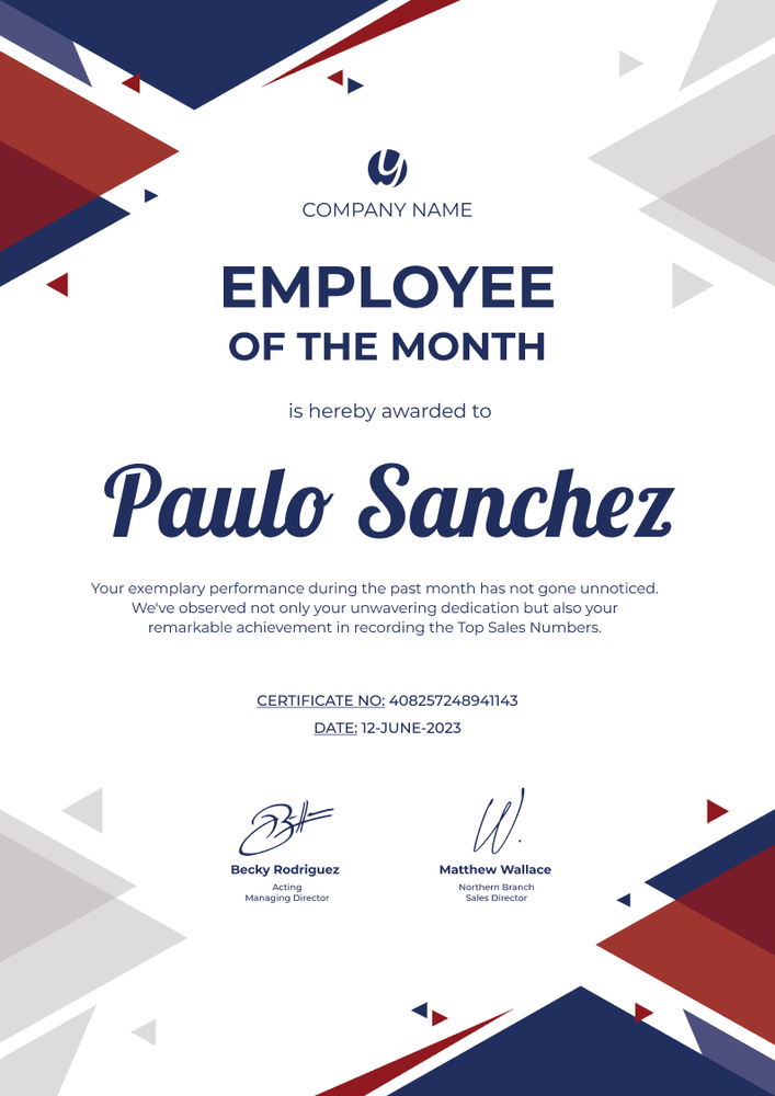 Professional and refined employee of the month certificate template portrait