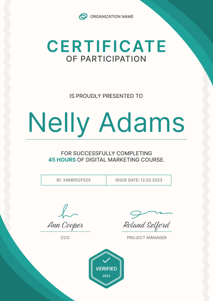 Universal and simple certificate of participation template portrait