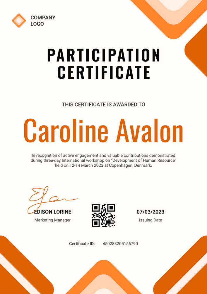 Modern and eye-catching participation certificate template portrait