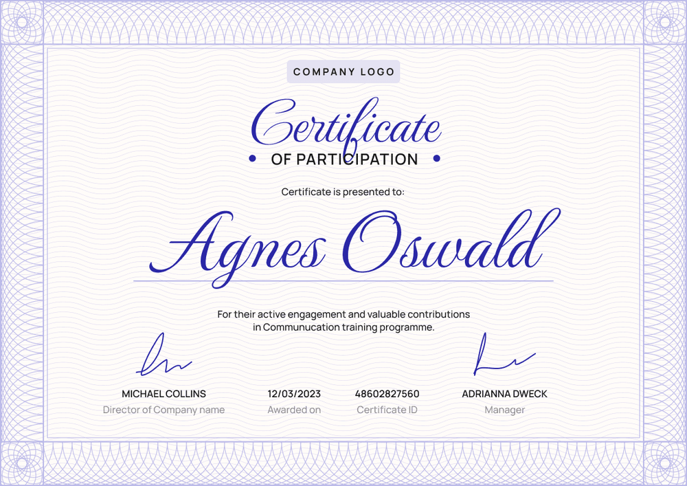 Elegant and professional participation certificate template landscape