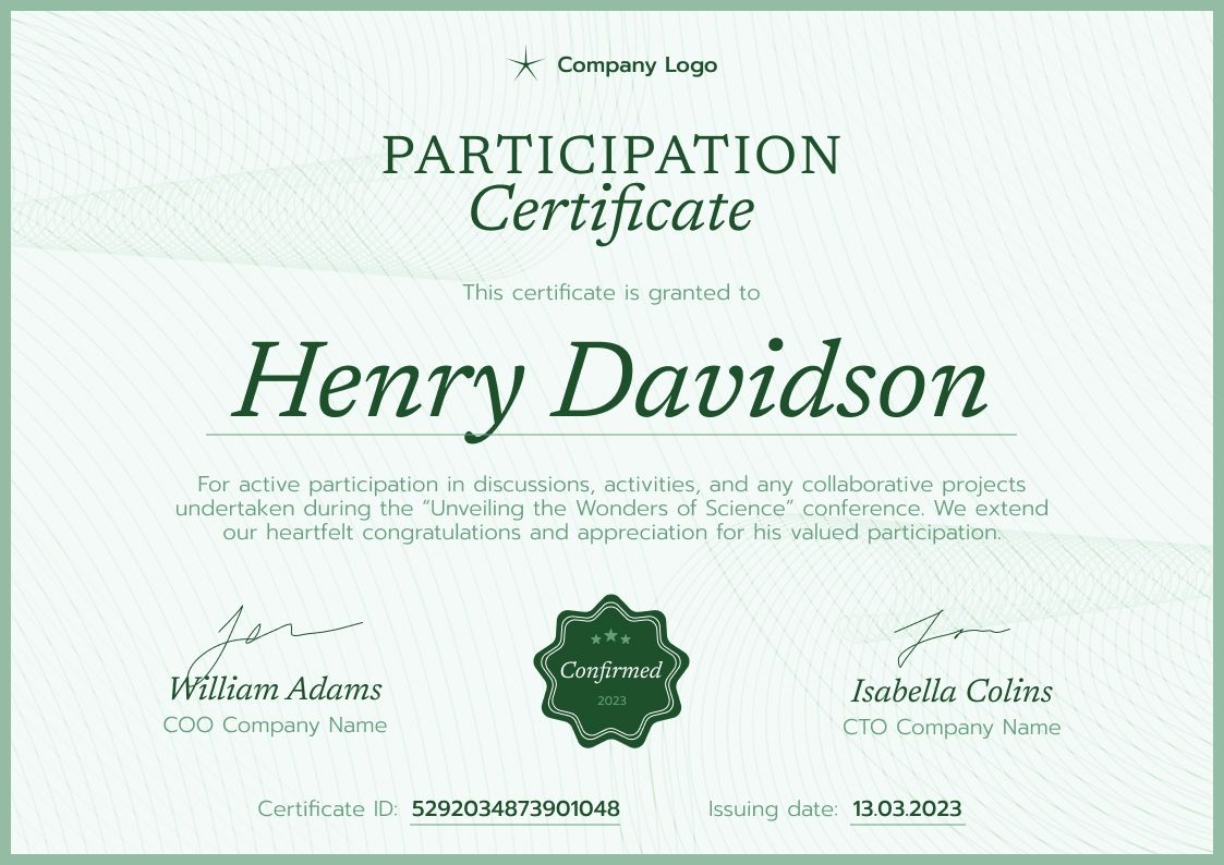 Professional and streamlined participation certificate template landscape