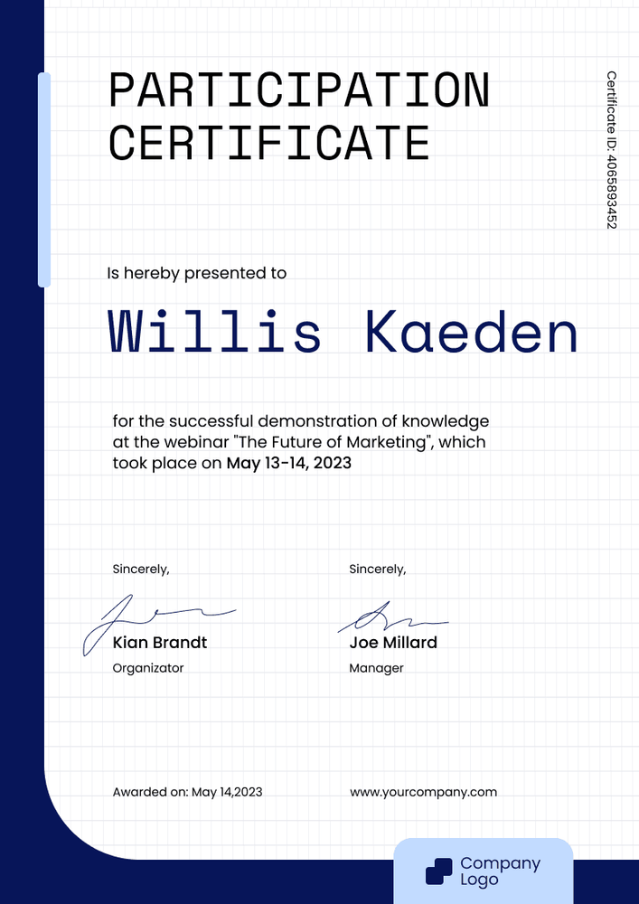 Modern and polished certificate of participation template portrait
