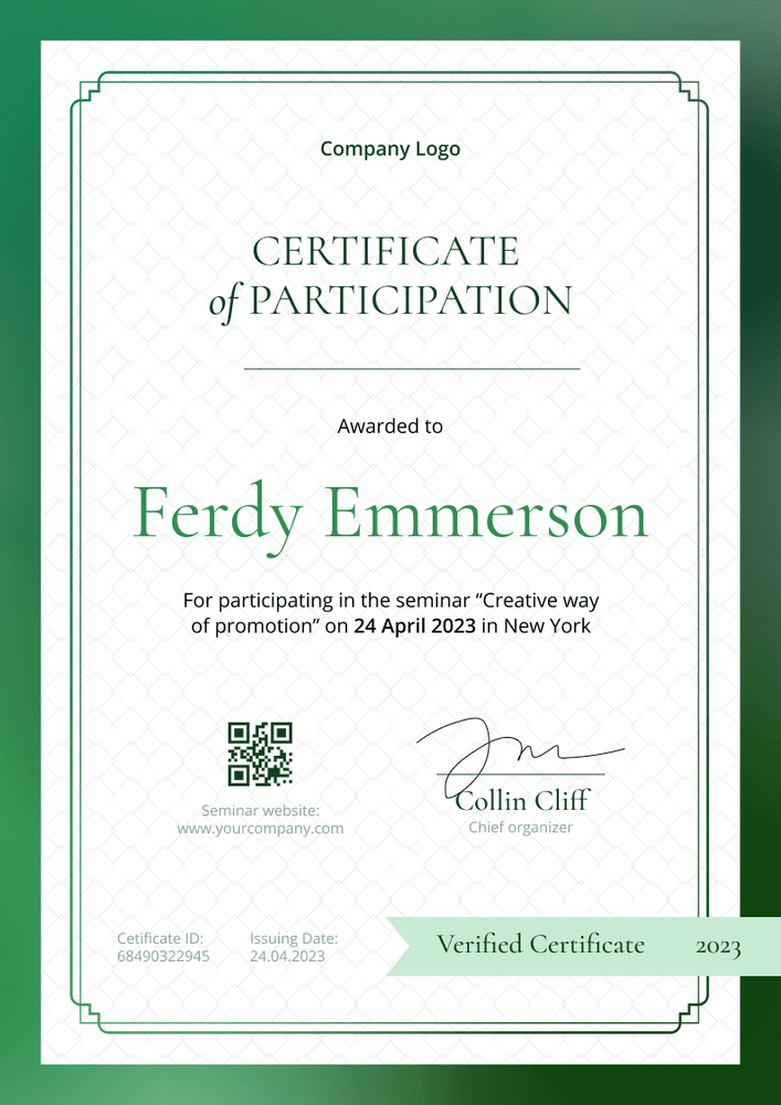 Modern and corporate certificate of participation template portrait