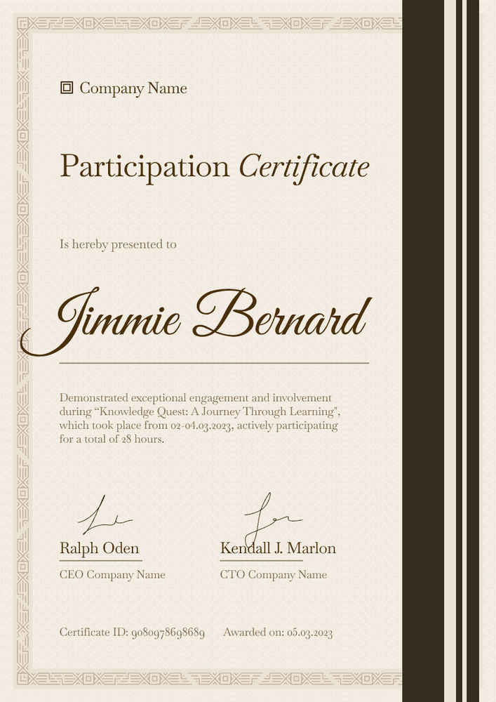 Corporate and professional certificate of participation template portrait