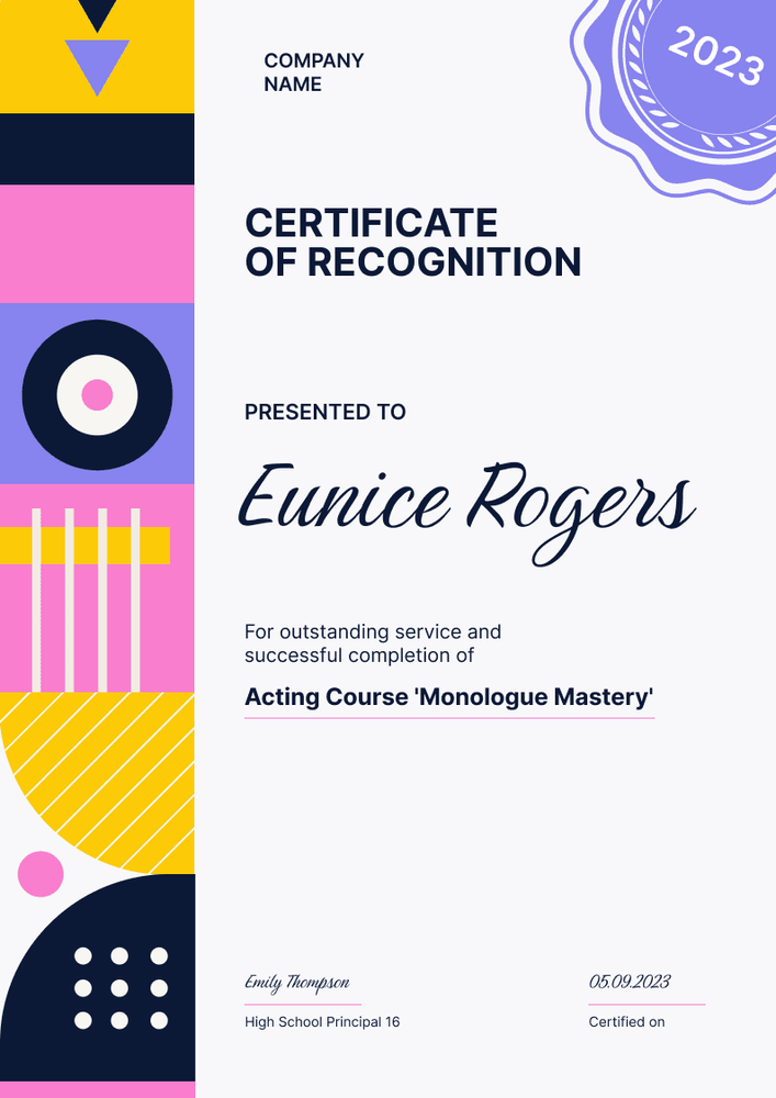 Modern and dynamic certificate of recognition template portrait