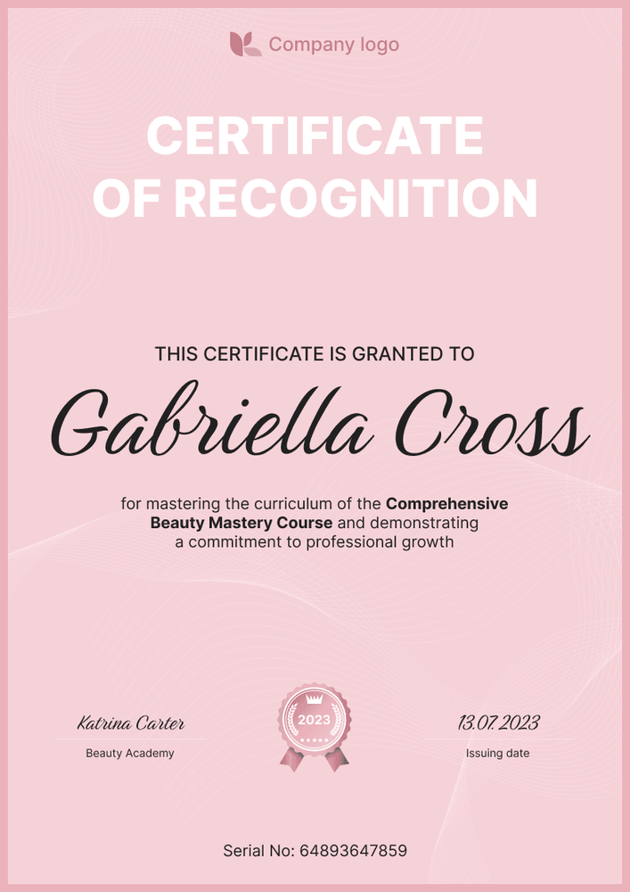 Clean and simple certificate of recognition template portrait